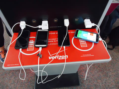 Phone charging station at an airport