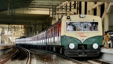 Chennai suburban EMU train at a station