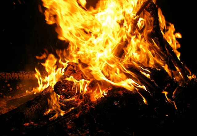 A bonfire celebrating Lohri Makar Sankranti eve Hindu and Sikh festivals
