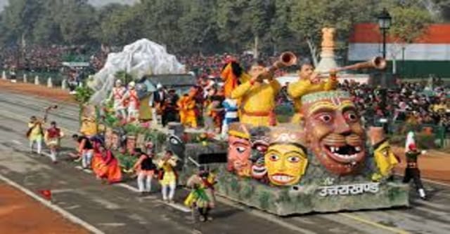 Uttarakhand tableau depicting “Kedarkhand – Devbhoomi” during the 72nd Republic Day Parade at Rajpath, New Delhi, on January 26, 2021