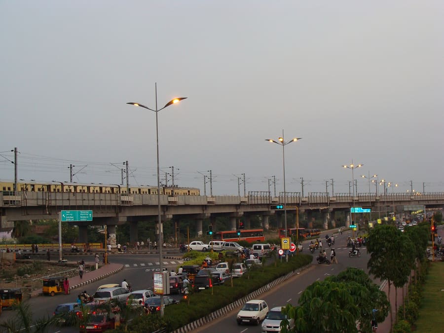 Chennai MRTS elevated railway line and train