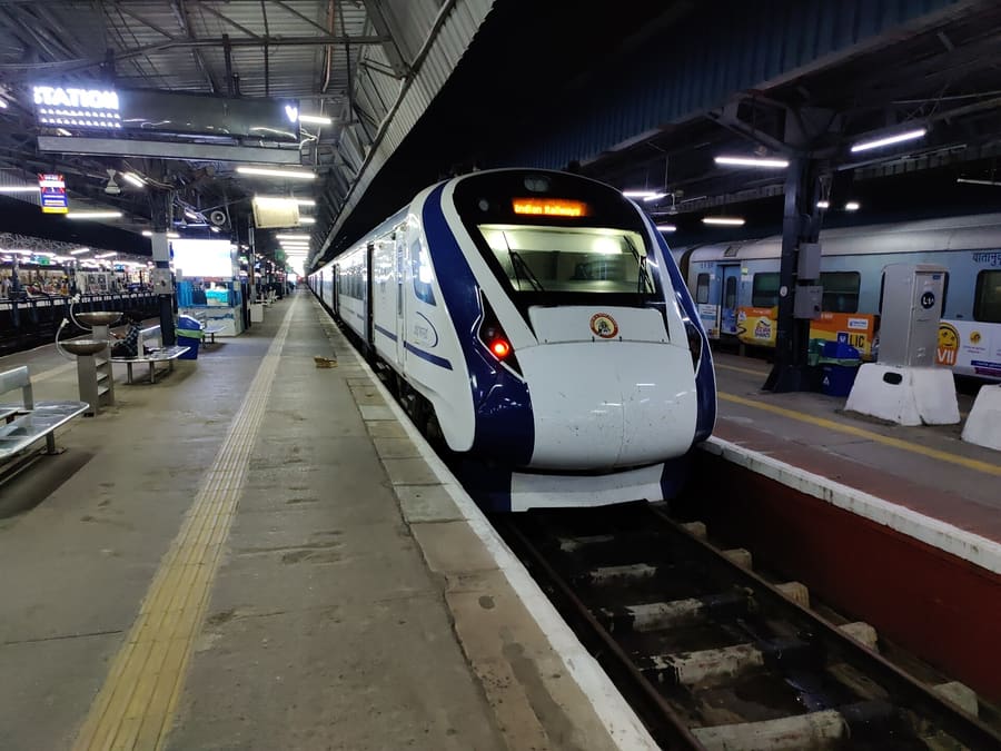 A Vande Bharat Express trainset at Chennai Central