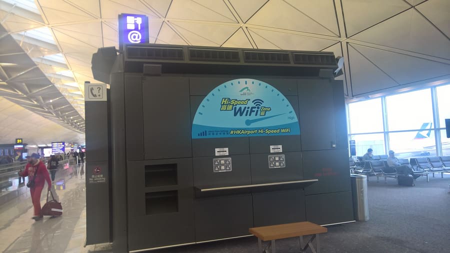 Phone charging station at an airport