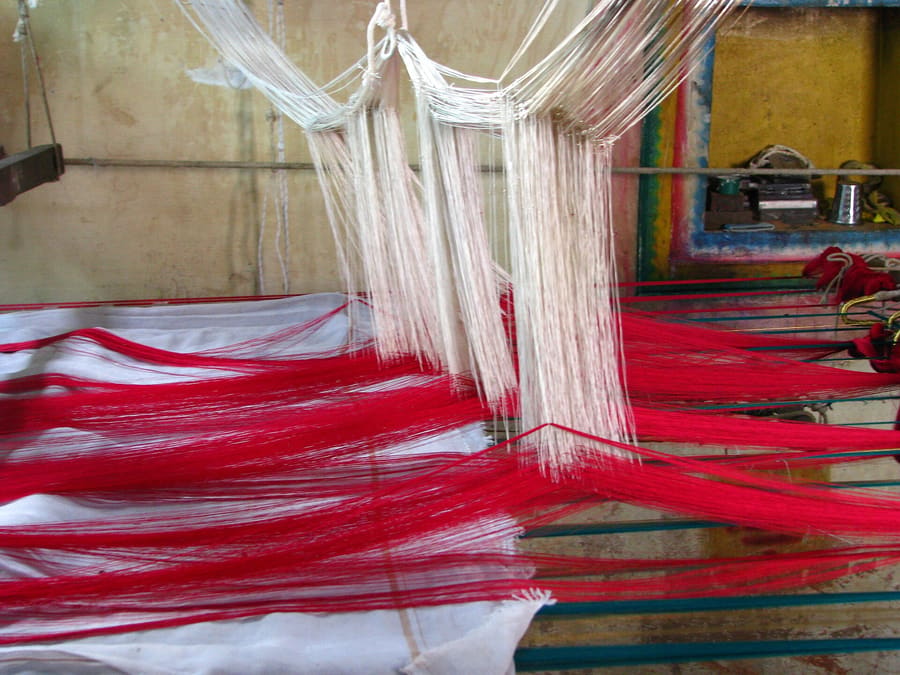 Kanchipuram silk sari on a handloom