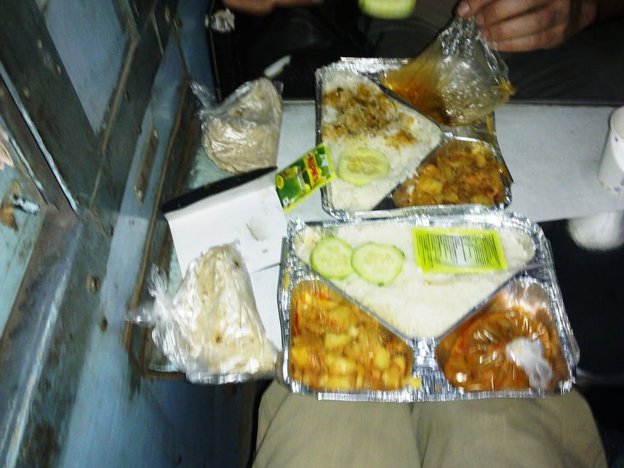 A meal served in a sleeper class coach
