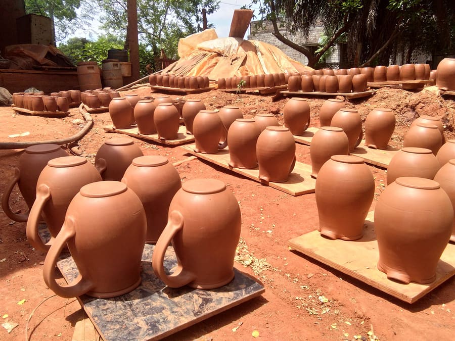 Earthen jugs drying in the sun