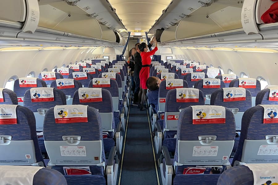 Economy class aircraft cabin